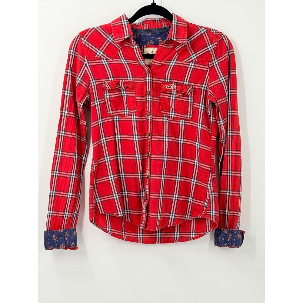 vtg y2k Hollister Womens Red Plaid Western Snap Button Shirt womens sz S cowgirl